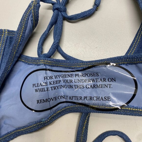 NEW UNDERSTATED Leather Women’s Bootscoot Bikini Set Denim Blue Size M - Picture 3 of 15
